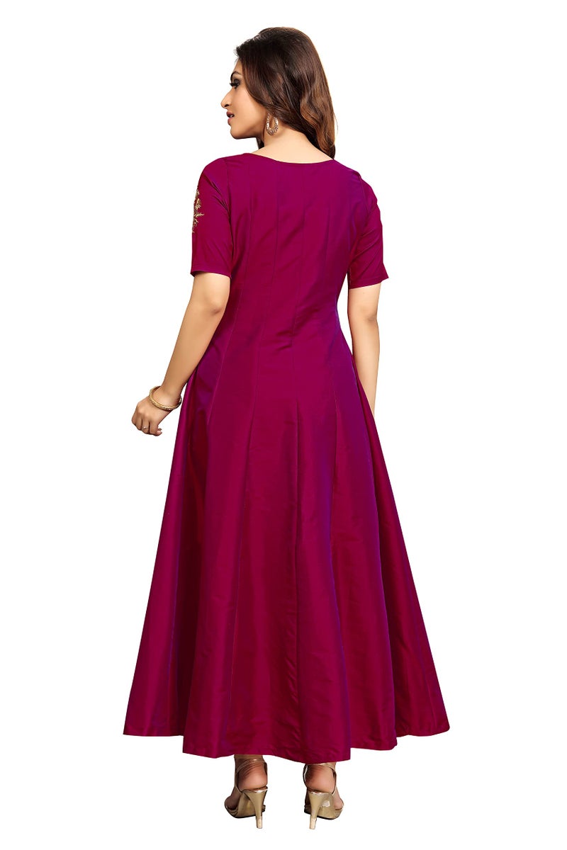 TRENDMALLS Women's Leeva Silk Embroidery Regular Fit Anarkali Kurti Claf-Long Short Sleeve Kurti for Woman(R03-Purple-Medium) - Image 2