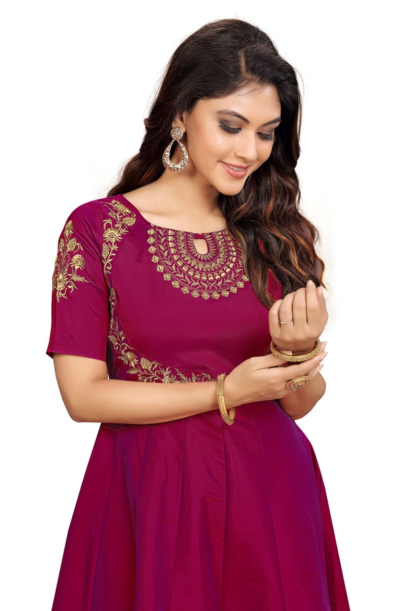 TRENDMALLS Women's Leeva Silk Embroidery Regular Fit Anarkali Kurti Claf-Long Short Sleeve Kurti for Woman(R03-Purple-Medium) - Image 4