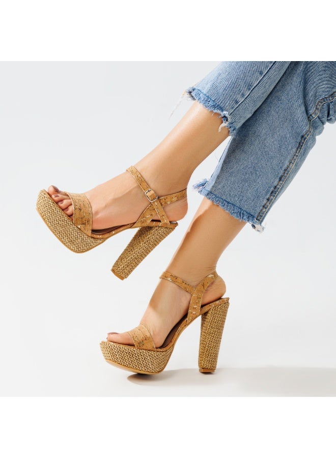 A stylish and modern sandal, featuring a thick high heel.R-101-BEIGE