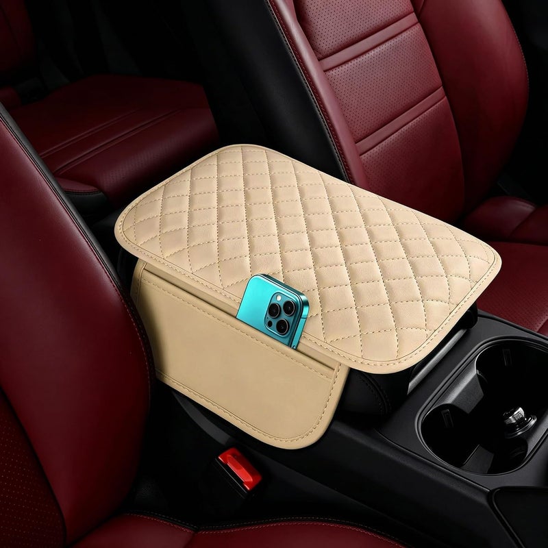 DSCARCovers Upgraded Car Middle Center Console CoverMicrofiber Leather Car Armrest Cover Cushion with 2 Storage BagsUniversal Car Armrest Storage Box Car Interior Accessories for Most Vehicles Beige - Image 3