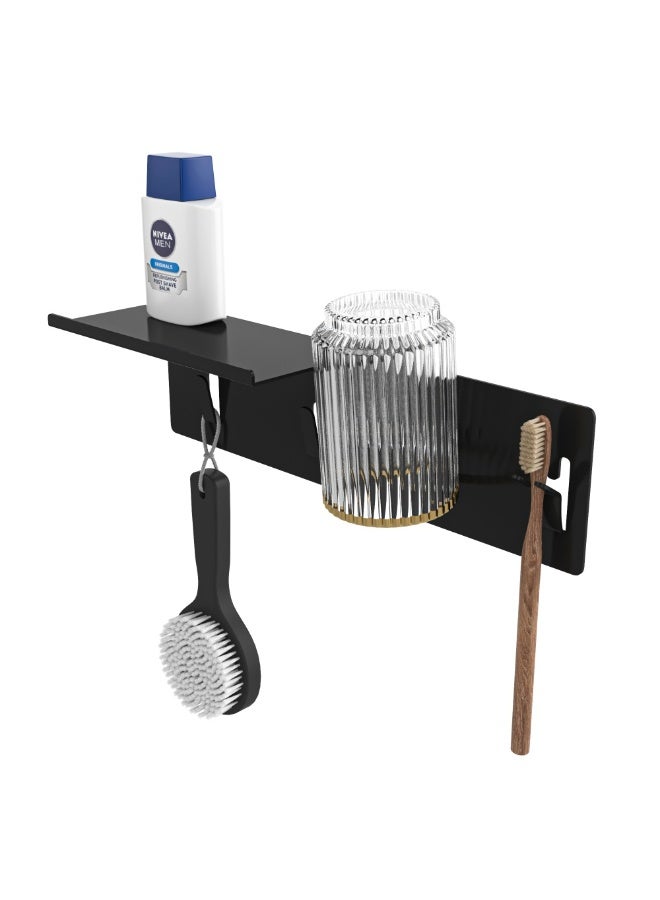 Smart Storage Multi-Functional Bathroom Shelf Toothbrush Holder Wall Rack – Space Saving Black - Image 4