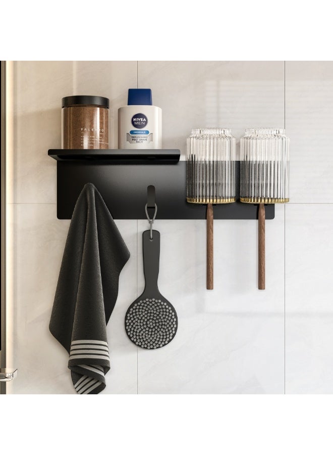 Smart Storage Multi-Functional Bathroom Shelf Toothbrush Holder Wall Rack – Space Saving Black - Image 2