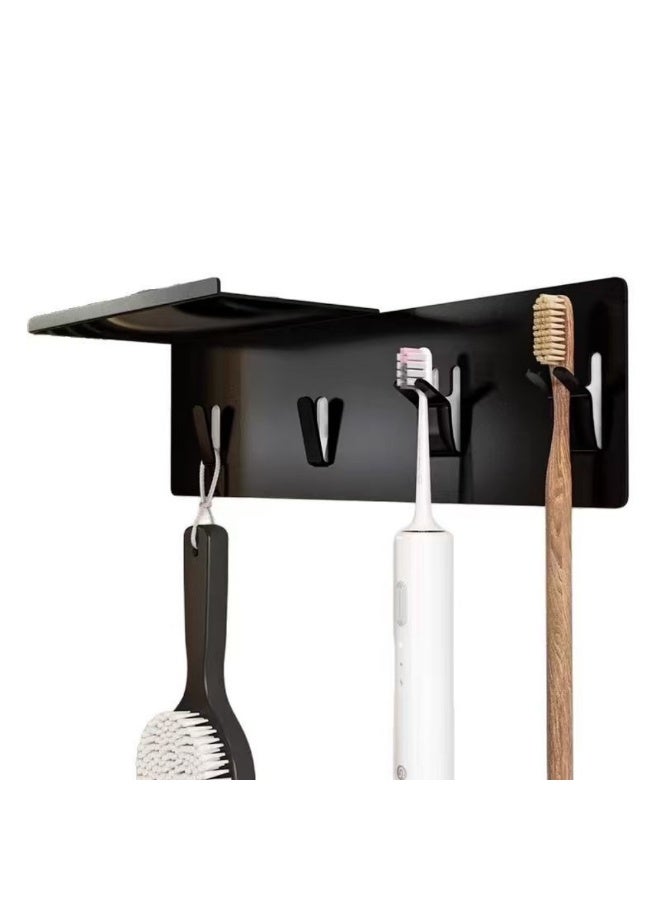 Smart Storage Multi-Functional Bathroom Shelf Toothbrush Holder Wall Rack – Space Saving Black - Image 3