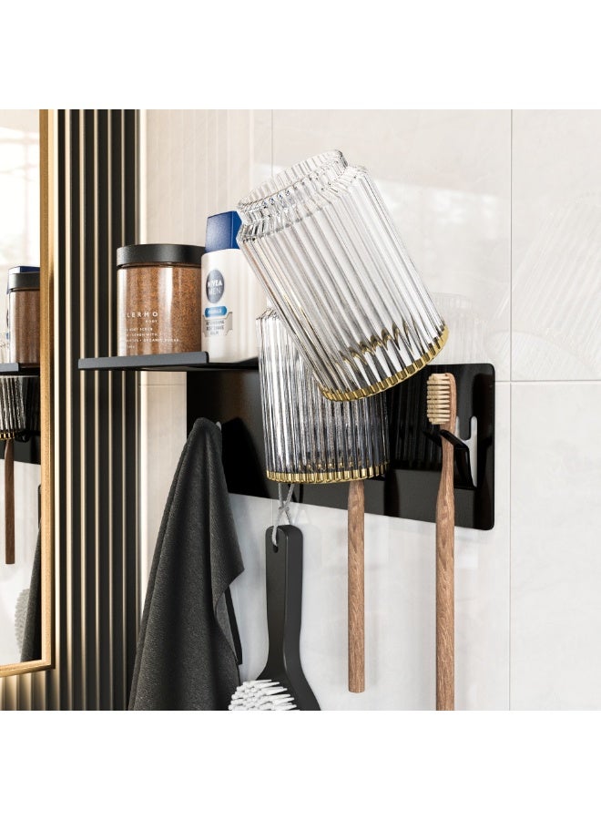 Smart Storage Multi-Functional Bathroom Shelf Toothbrush Holder Wall Rack – Space Saving Black - Image 1