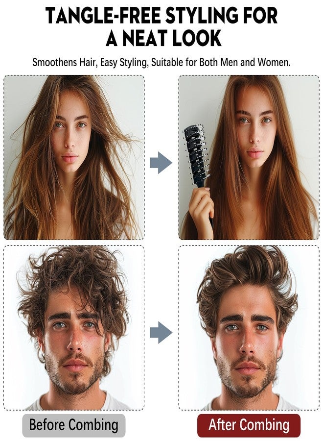 Zoolinn Black Vented Hairbrush - Anti-Static, Detangling & Scalp Massaging Hairbrush for Curly, Straight, Short Hair, for Men & Women, Blow-Dry Faster - Image 3