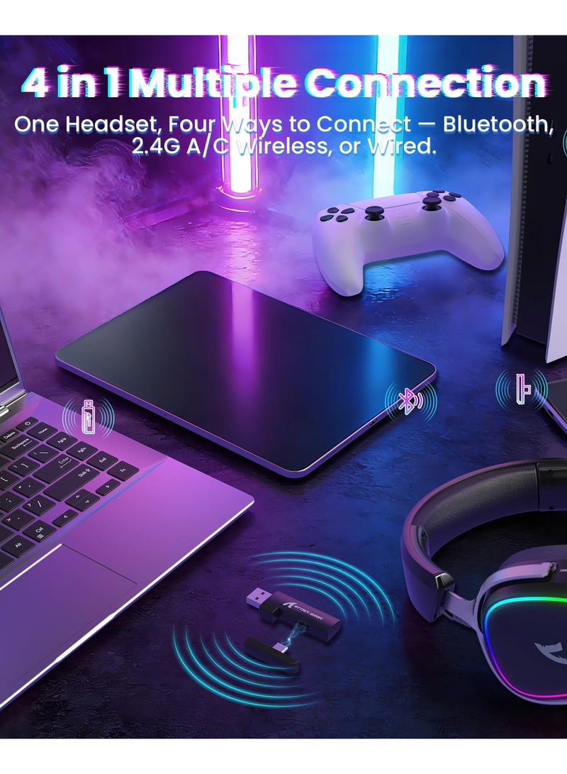 Attack Shark G800 Wireless Gaming Headset, 7.1 Surround Sound,Memory Foam Ear Pads,Durable Aluminum Frame,Detachable Microphone, Bluetooth/2.4G Wireless/Wired Headphone for PC,PS5,PS4,Xbox One(Black) - Image 3