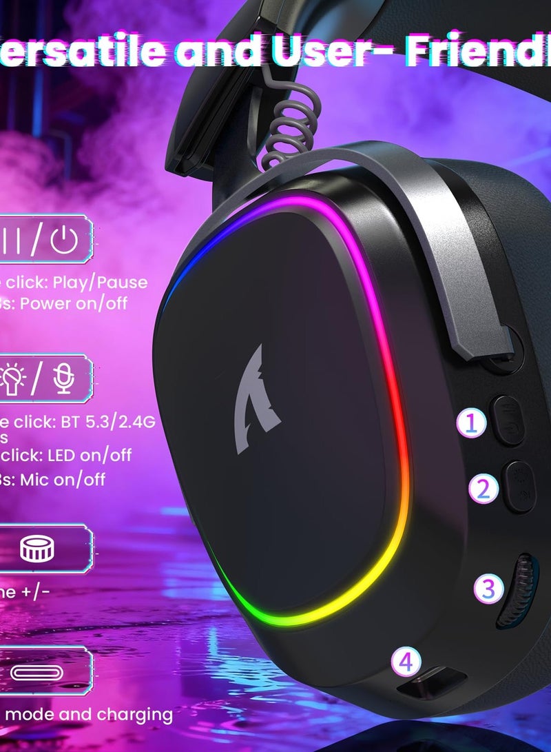 Attack Shark G800 Wireless Gaming Headset, 7.1 Surround Sound,Memory Foam Ear Pads,Durable Aluminum Frame,Detachable Microphone, Bluetooth/2.4G Wireless/Wired Headphone for PC,PS5,PS4,Xbox One(Black) - Image 4