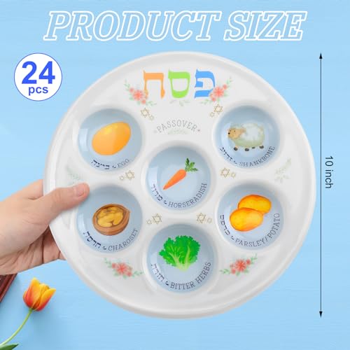 Newtay 24 Pcs Passover Seder Plate Plastic 10 Disposable Plates Passover Decorations for Kids Adults Communal Seders Foods Pesach Kitchen Accessories Table Decorations - Image 3