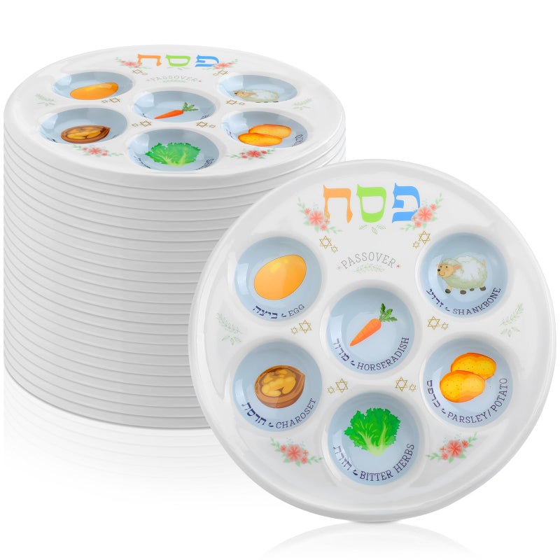 Newtay 24 Pcs Passover Seder Plate Plastic 10 Disposable Plates Passover Decorations for Kids Adults Communal Seders Foods Pesach Kitchen Accessories Table Decorations - Image 2