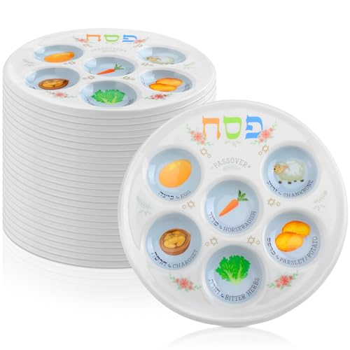 Newtay 24 Pcs Passover Seder Plate Plastic 10 Disposable Plates Passover Decorations for Kids Adults Communal Seders Foods Pesach Kitchen Accessories Table Decorations - Image 1