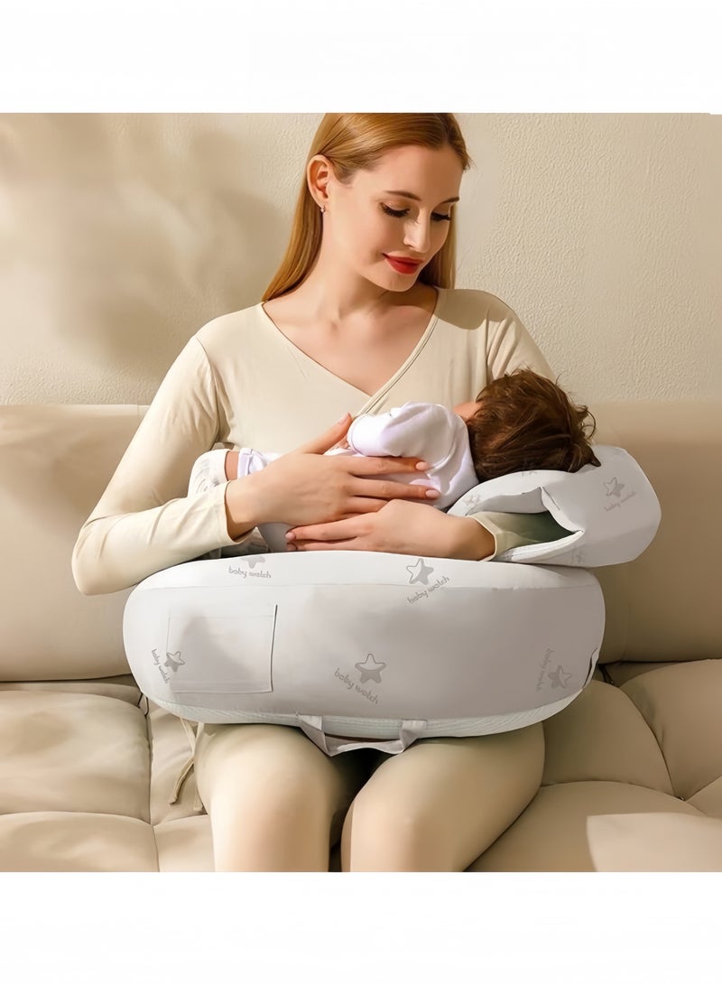 GGEROU Nursing Pillows for Breastfeeding, Ergonomic Support for Mom and Baby, Breastfeeding Pillows with Adjustable Waist Belt & Detachable Cotton Cover,Grey  - Image 1