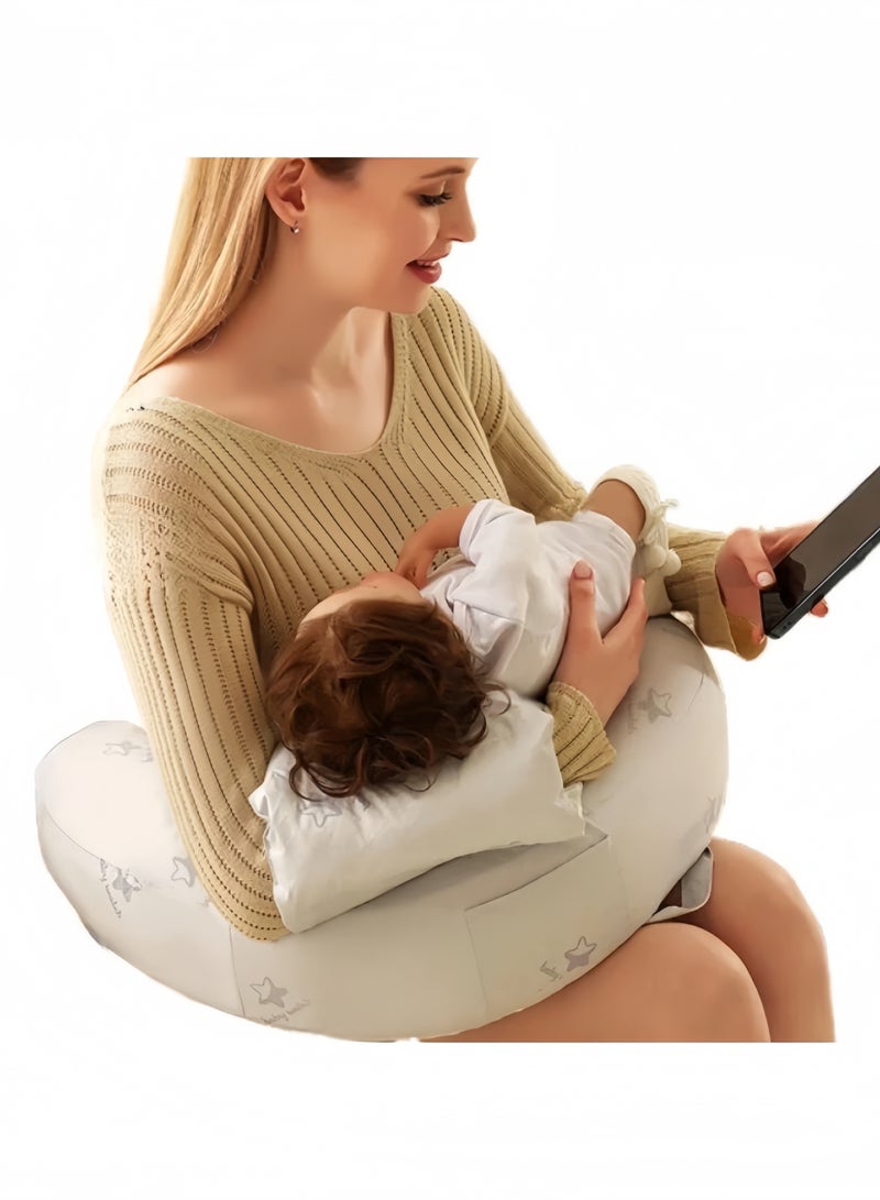 GGEROU Nursing Pillows for Breastfeeding, Ergonomic Support for Mom and Baby, Breastfeeding Pillows with Adjustable Waist Belt & Detachable Cotton Cover,Grey  - Image 2