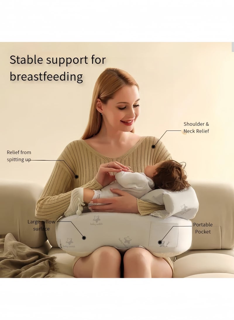 GGEROU Nursing Pillows for Breastfeeding, Ergonomic Support for Mom and Baby, Breastfeeding Pillows with Adjustable Waist Belt & Detachable Cotton Cover,Grey  - Image 3