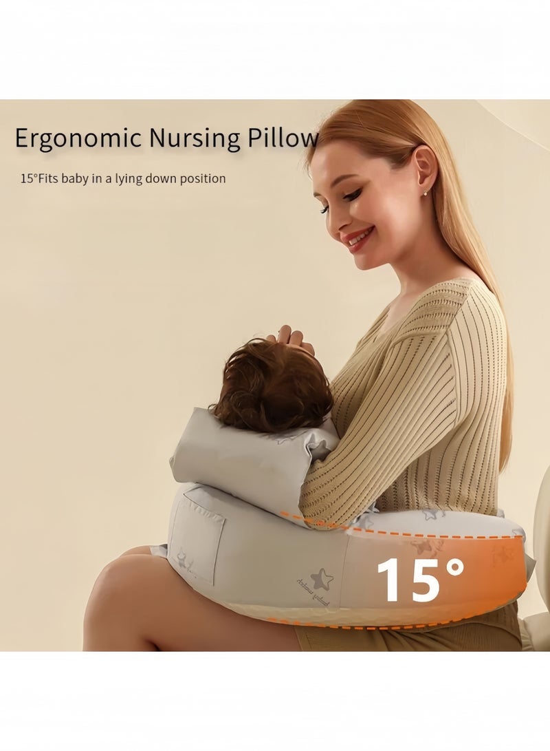 GGEROU Nursing Pillows for Breastfeeding, Ergonomic Support for Mom and Baby, Breastfeeding Pillows with Adjustable Waist Belt & Detachable Cotton Cover,Grey  - Image 4