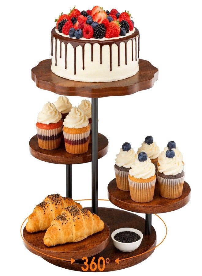 LLWAN 4 Tier Round Cupcake Tower Stand for 50 Cupcakes, Vintage Farmhouse Tiered Cake Tower with 360° Serving Tray for Dessert Display, Ideal for Wedding Birthday Baby Shower Tea Party Christmas - Image 1