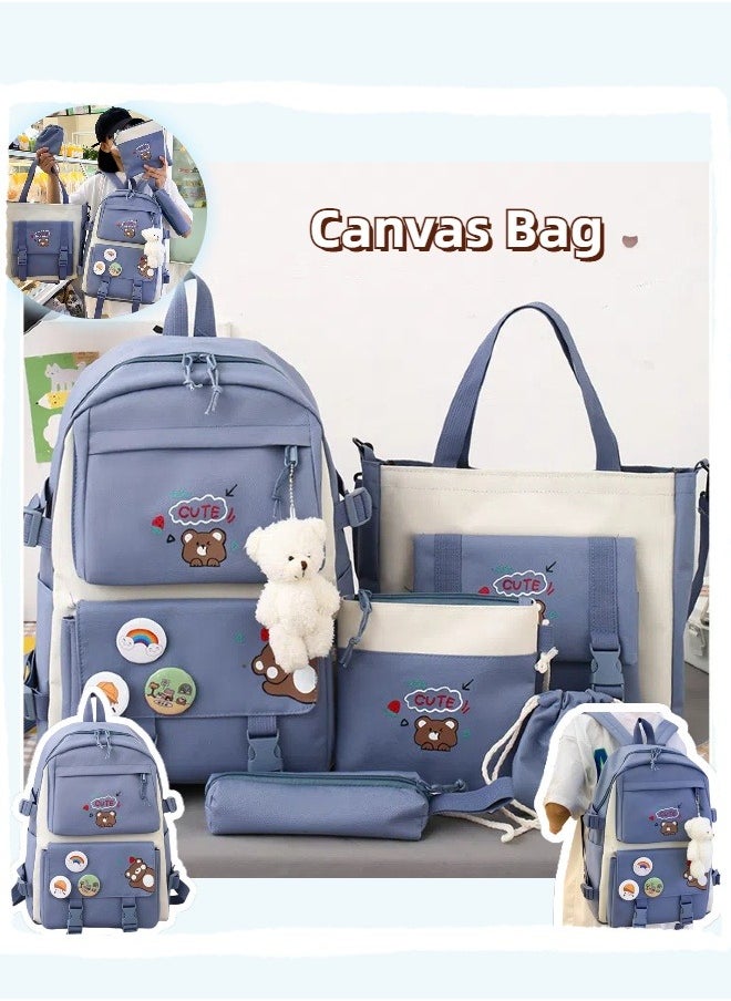 Generic - 5 pcs Backpack Set, School Bag Kids' Book bag, Casual pack, Travel Backpack, include Shoulder Bag,Handbag,Drawstring&Pencil Bag for Boys or Girls - Image 1