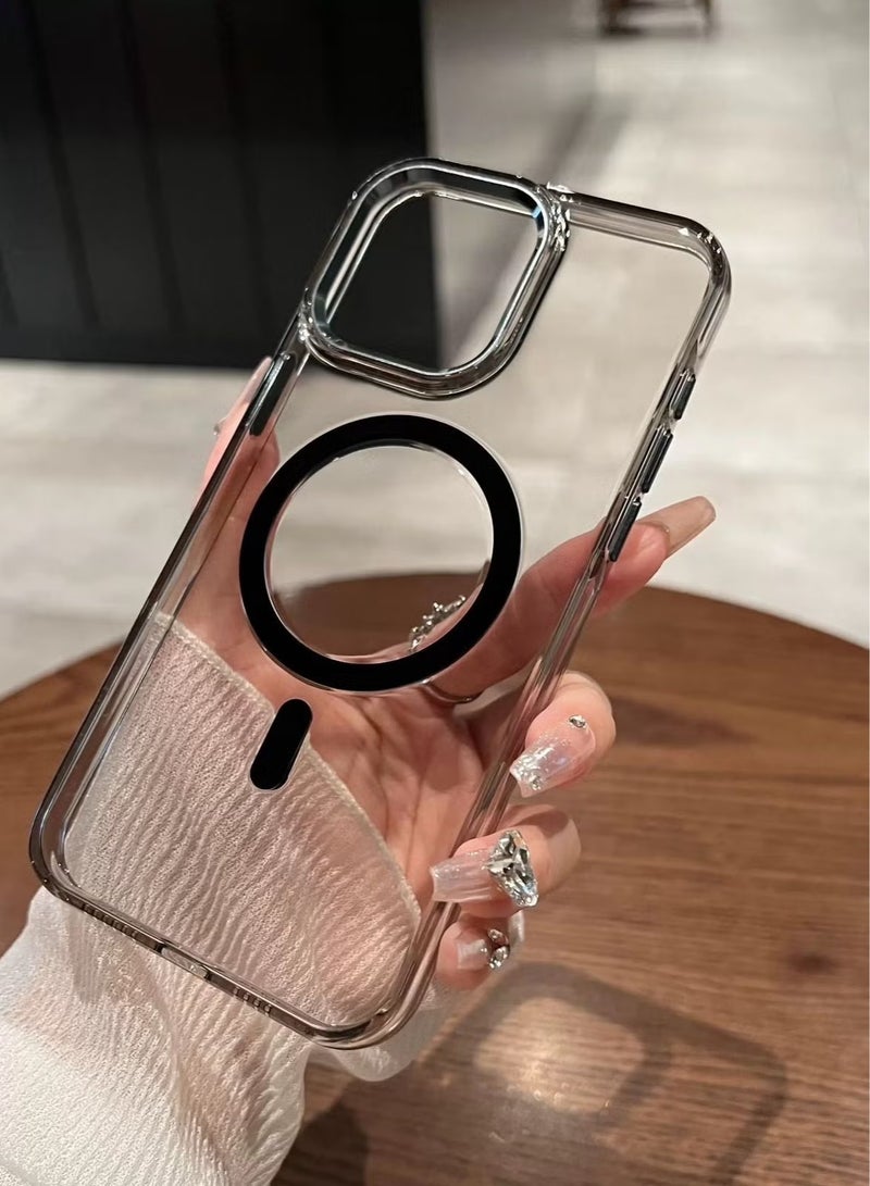 غطاء حماية خلفي لهاتف أيفون 16 برو ماكس بعدسة كاميرا وأزرار  باللون الأسود مضاد للسقوط مصمم بشكل أنيق