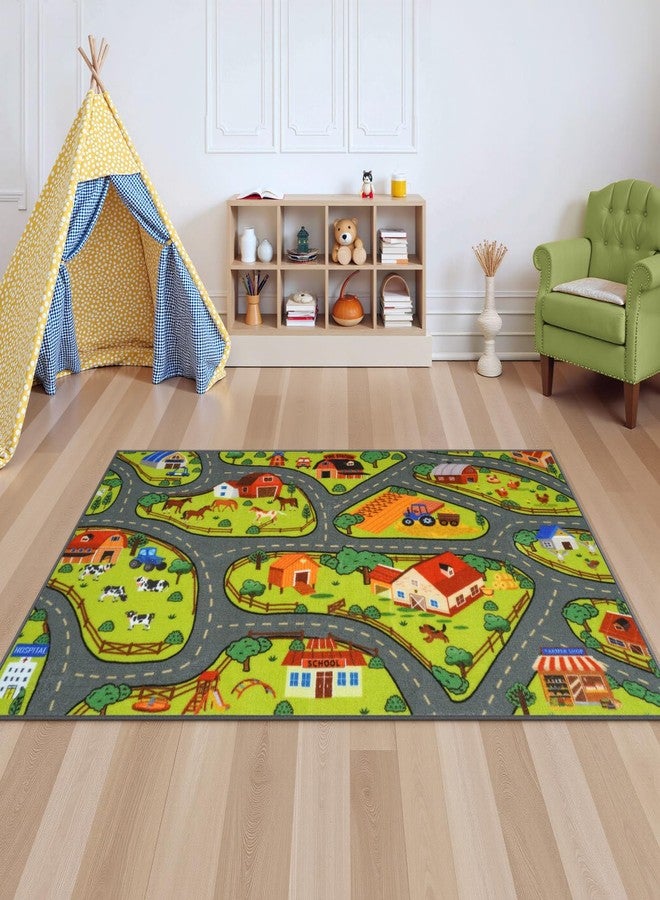 STARUIA سجادة أطفال قابلة للغسل من ستارويا، مقاس 60 × 32 بوصة، مثالية لغرفة اللعب، سجاد سيارات للأطفال الرضع، سيارات ألعاب للأطفال، استمتعوا باللعب بأمان، سجادة لعب تعليمية على شكل طريق مزرعة، سجاد مضمار سباق لغرفة نوم الأطفال - Image 2