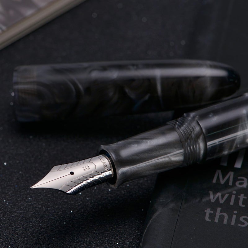 Asvine C80 Fountain Pen #8 Fine Nib Large Handcraft Pen with Converter Pen Case Collection Set (Gray Ripple) - Image 5