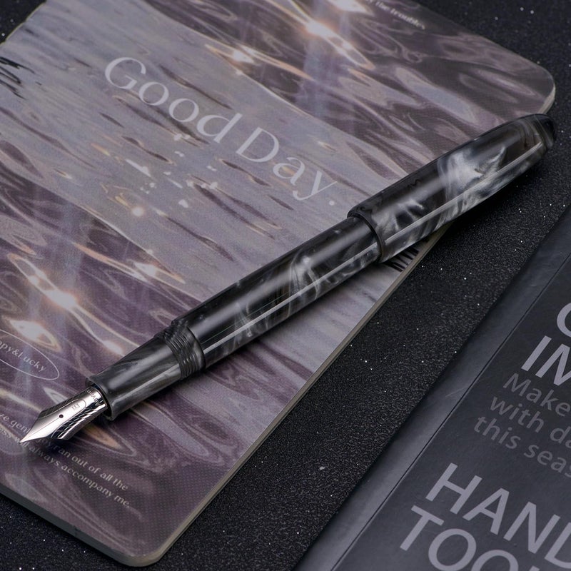 Asvine C80 Fountain Pen #8 Fine Nib Large Handcraft Pen with Converter Pen Case Collection Set (Gray Ripple) - Image 2