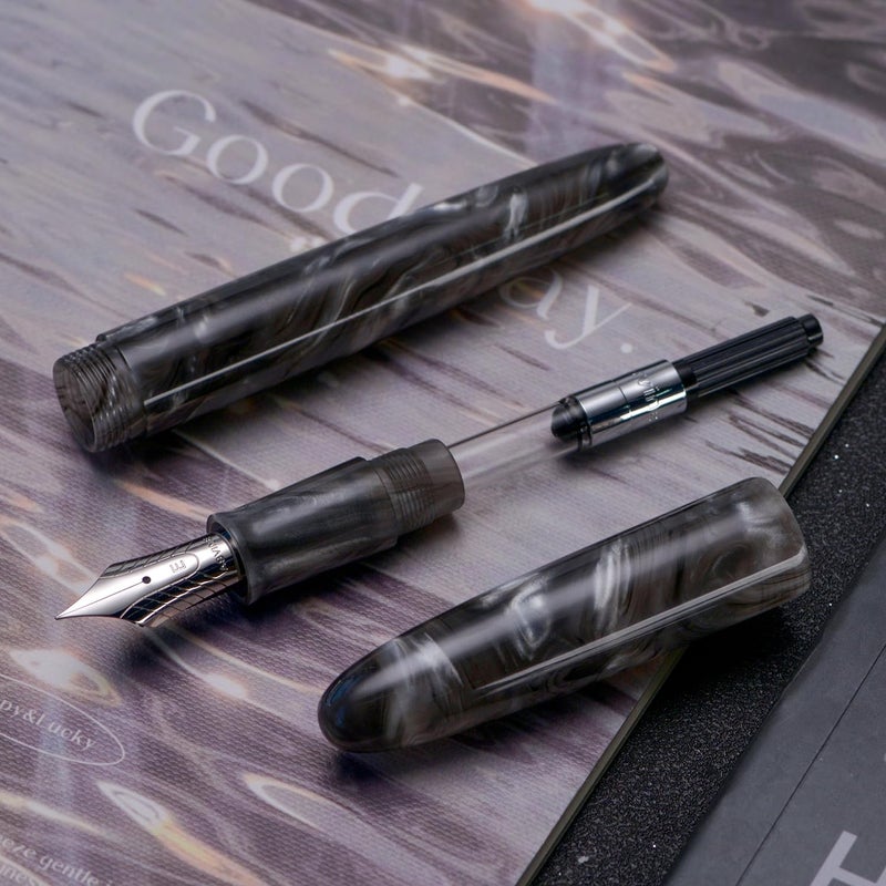 Asvine C80 Fountain Pen #8 Fine Nib Large Handcraft Pen with Converter Pen Case Collection Set (Gray Ripple) - Image 4