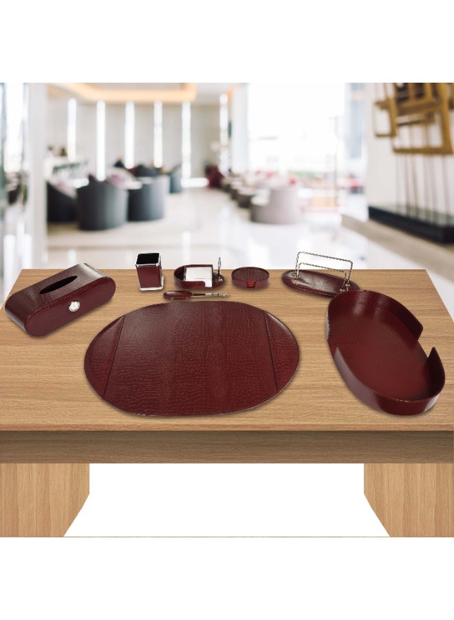 FIS Executive Desk Set, Vinyl Materials, Set of 10 Pieces, Unique Olive Shape Pieces, Crocodile Texture Design Cover, Burgundy Color-FSDSEXVL242BU - Image 1