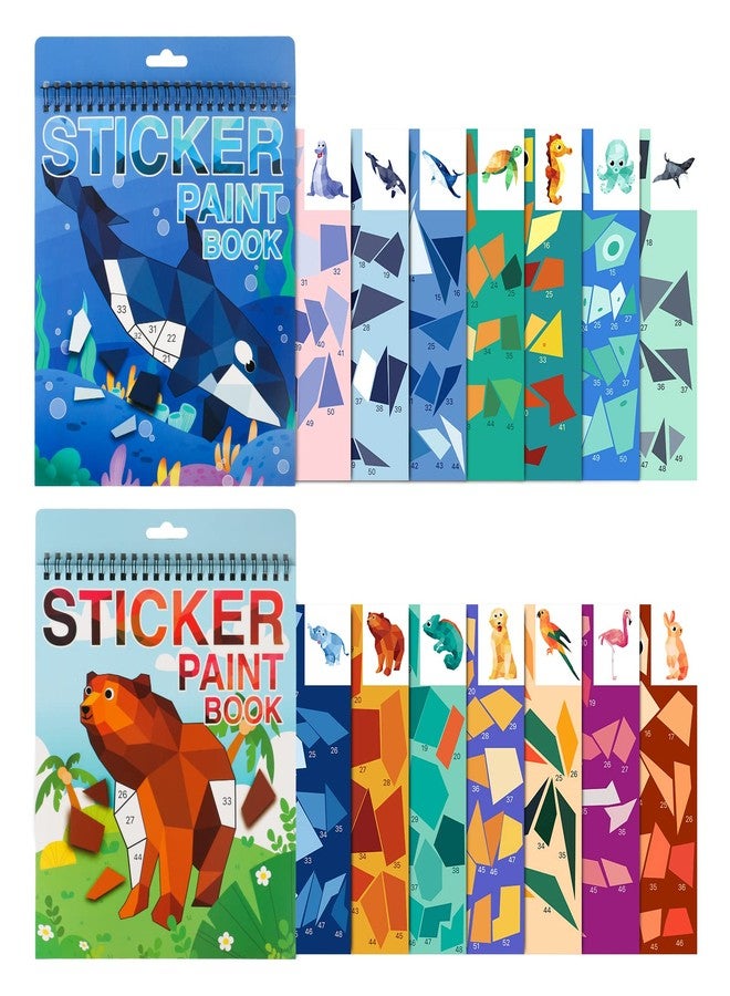 TPQKA 2PCS Crafts for Kids Ages 4-8,8-10 Sticker Paint Number Books Sticker Books for Kids Animal and Ocean Stickers for Birthday Easter Party Favor Road Plane Car Travel Activity (Ocean+Animal) - Image 1