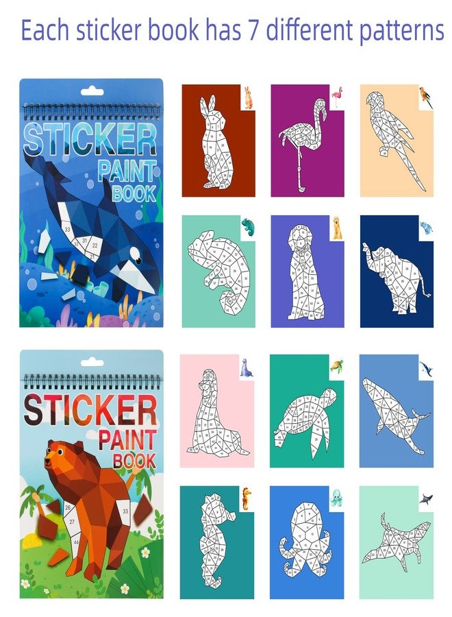 TPQKA 2PCS Crafts for Kids Ages 4-8,8-10 Sticker Paint Number Books Sticker Books for Kids Animal and Ocean Stickers for Birthday Easter Party Favor Road Plane Car Travel Activity (Ocean+Animal) - Image 4