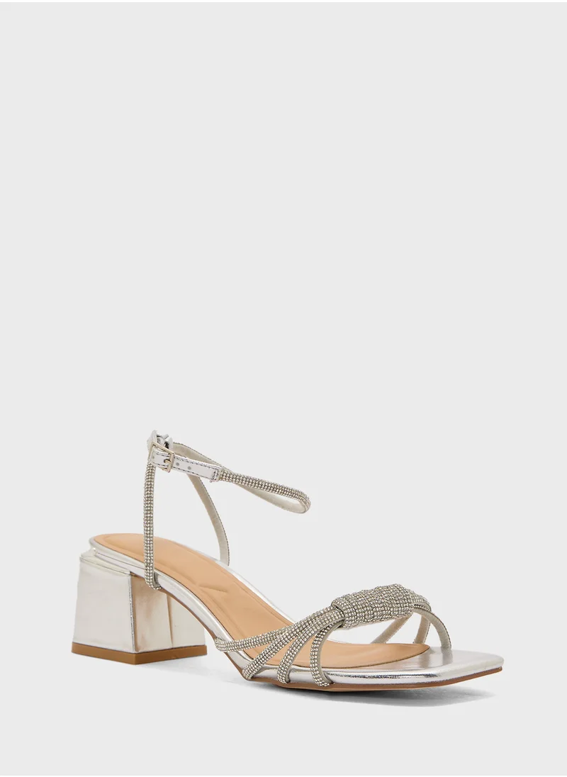 ترافل من نمشي Diamante Ankle Strap Multi Strap Block Heel Sandal