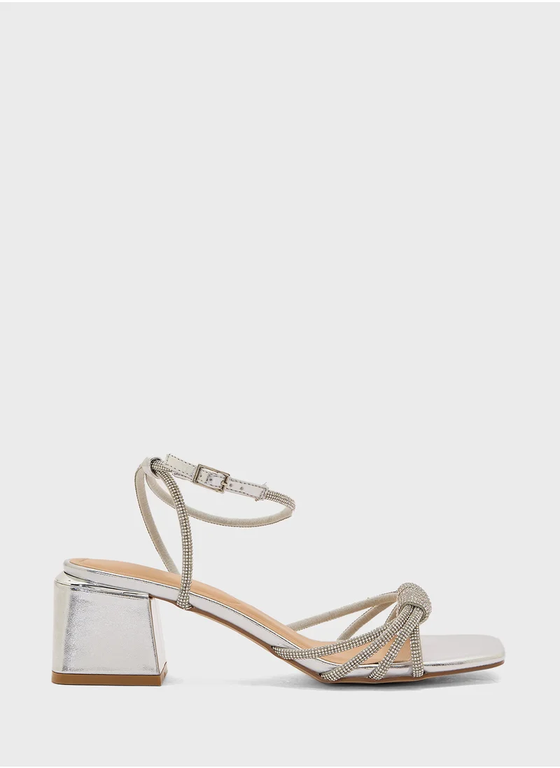 ترافل من نمشي Diamante Ankle Strap Multi Strap Block Heel Sandal