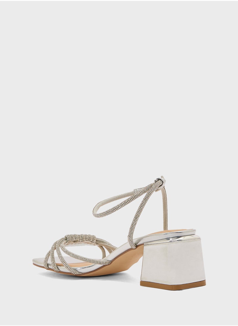 Truffle - Diamante Ankle Strap Multi Strap Block Heel Sandal - Image 1