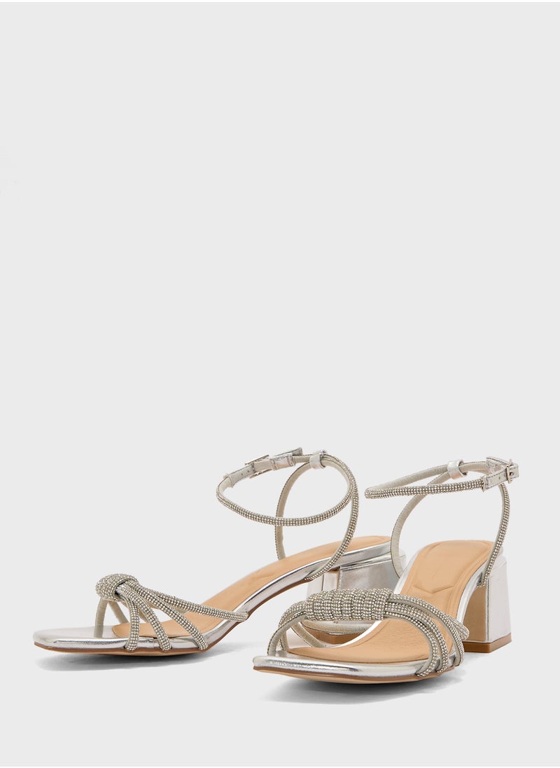 Truffle - Diamante Ankle Strap Multi Strap Block Heel Sandal - Image 1