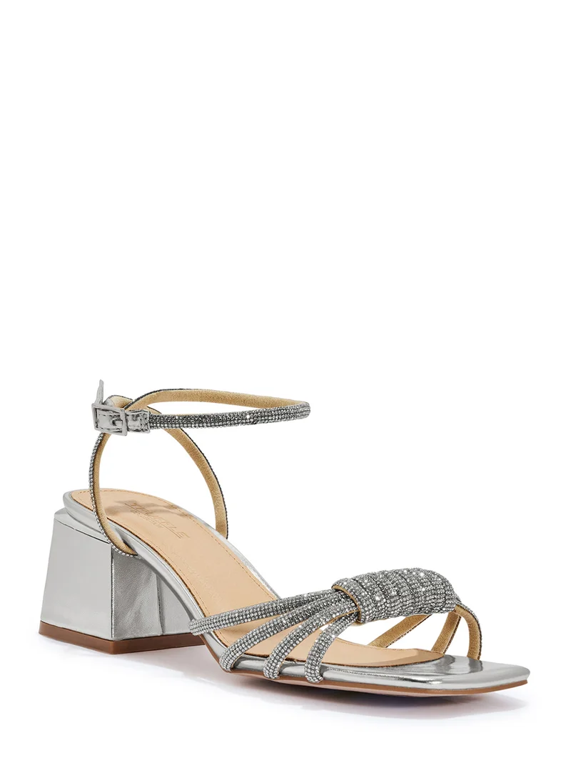 Truffle Diamante Ankle Strap Multi Strap Block Heel Sandal