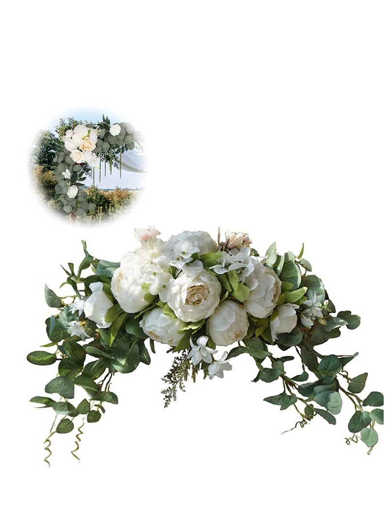 Excefore Wedding Arch Flowers, 30 Inch Rustic Artificial Floral Swag for Lintel, Green Leaves Rose Peony Sunflowers Reception Backdrop Sweetheart Table Decoration  - Image 1
