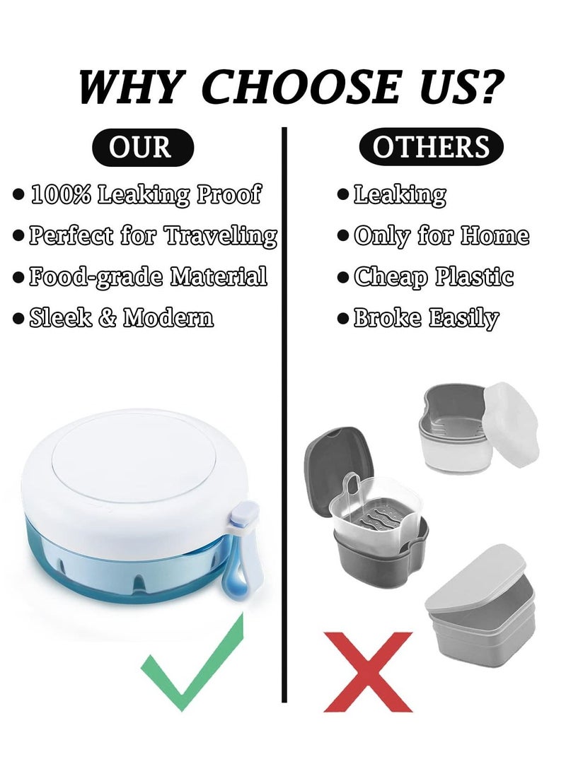 SYOSI حافظة طقم الأسنان، صندوق استحمام طقم أسنان مثالي بدون تسرب للسفر، كوب طقم أسنان مع مصفاة ومرآة مغناطيسية، عناية نظيفة تمامًا للحفاظ على الأسنان، واقي الفم، وطقم الأسنان - Image 5