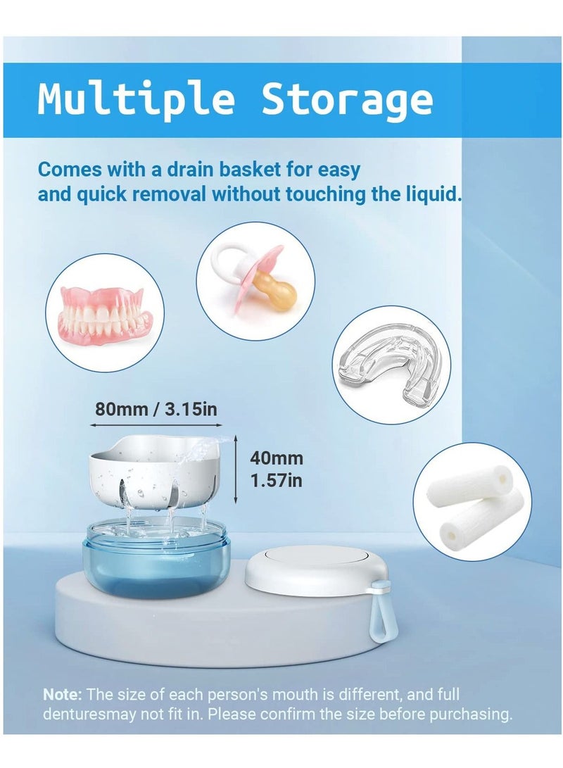 SYOSI حافظة طقم الأسنان، صندوق استحمام طقم أسنان مثالي بدون تسرب للسفر، كوب طقم أسنان مع مصفاة ومرآة مغناطيسية، عناية نظيفة تمامًا للحفاظ على الأسنان، واقي الفم، وطقم الأسنان - Image 2