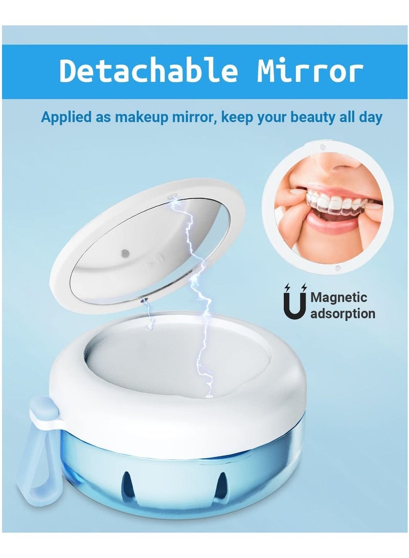 SYOSI حافظة طقم الأسنان، صندوق استحمام طقم أسنان مثالي بدون تسرب للسفر، كوب طقم أسنان مع مصفاة ومرآة مغناطيسية، عناية نظيفة تمامًا للحفاظ على الأسنان، واقي الفم، وطقم الأسنان - Image 3