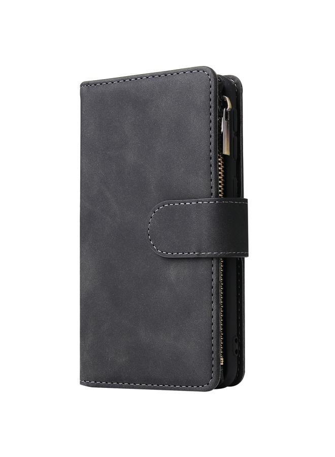 زبون جراب لهاتف Galaxy A40 متعدد الوظائف بتصميم كلاسيكي من الجلد المصقول مع فتحة للبطاقات وحامل ومحفظة بسحاب وإطار للصور وحبل تعليق - Image 2