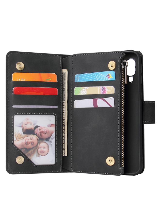 زبون جراب لهاتف Galaxy A40 متعدد الوظائف بتصميم كلاسيكي من الجلد المصقول مع فتحة للبطاقات وحامل ومحفظة بسحاب وإطار للصور وحبل تعليق - Image 5