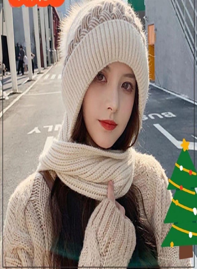 FAMWRAPZ Woolen Scarf Cap - Warm Knitted Winter Hat with Attached Neck Scarf for Men & Women, Color-Beige - Image 4