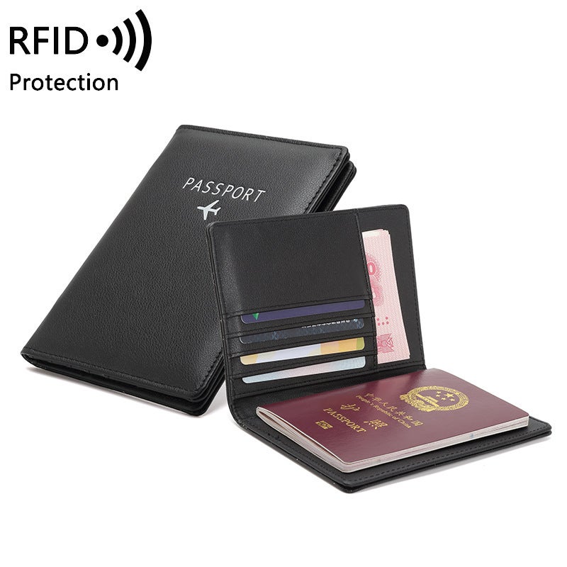 Multifunctional Solid Color PU Leather Wallet, RFID Blocking Design Portable Daily Storage Purse for Cards Cash Coin Business Use - Image 1