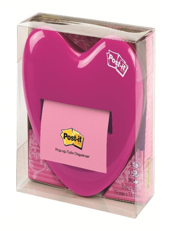 Post-it - Post-it HD-330 Pop-up Notes Dispenser for 3 x 3-Inch Notes, Pink, Heart Shape - Image 1