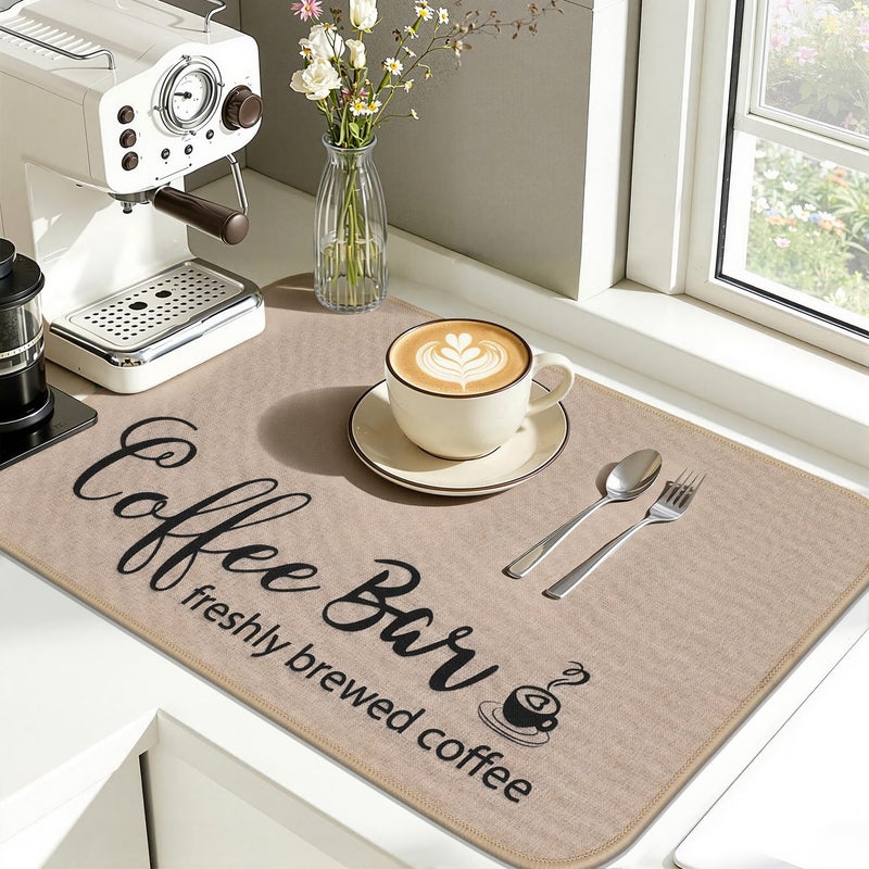 Findosom Dish Drying Mat, 12"x 20" Super Absorbent & Hide Stain Coffee Mat, Cuttable Drying Mat for Kitchen Counter, Coffee Bar Accessories, Under Dish Rack, Coffee Maker, Espresso Machine, Linen - Image 1