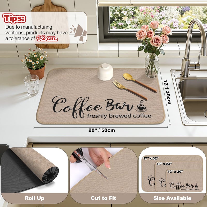 Findosom Dish Drying Mat, 12"x 20" Super Absorbent & Hide Stain Coffee Mat, Cuttable Drying Mat for Kitchen Counter, Coffee Bar Accessories, Under Dish Rack, Coffee Maker, Espresso Machine, Linen - Image 2