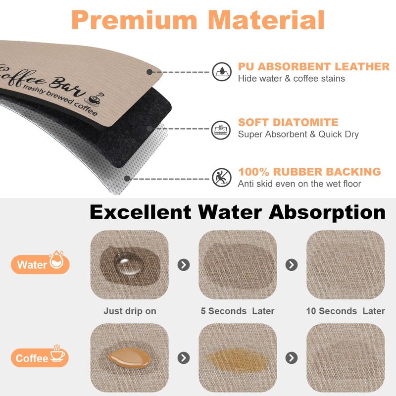 Findosom Dish Drying Mat, 12"x 20" Super Absorbent & Hide Stain Coffee Mat, Cuttable Drying Mat for Kitchen Counter, Coffee Bar Accessories, Under Dish Rack, Coffee Maker, Espresso Machine, Linen - Image 5