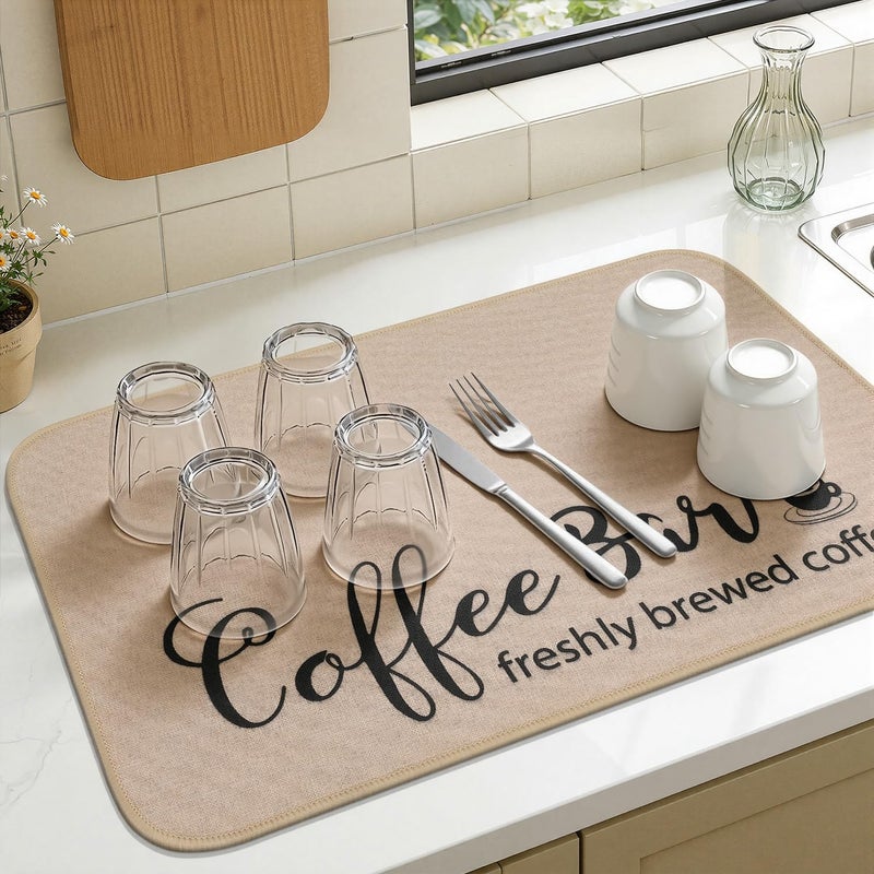 Findosom Dish Drying Mat, 12"x 20" Super Absorbent & Hide Stain Coffee Mat, Cuttable Drying Mat for Kitchen Counter, Coffee Bar Accessories, Under Dish Rack, Coffee Maker, Espresso Machine, Linen - Image 4