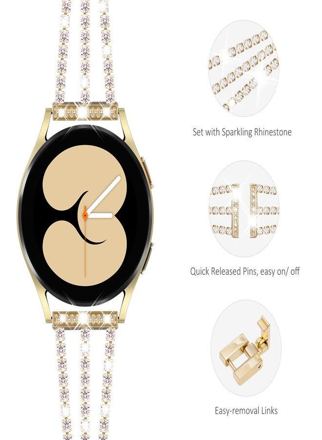 NewWays Compatible for SAMSUNG Galaxy Watch 7 6 Classic 6 5 4 Band 40mm 44mm 42mm 46mm, 20mm Stunning Diamonds Bracelet with Quick Release Pin for Galaxy Active 2, Gold - Image 3