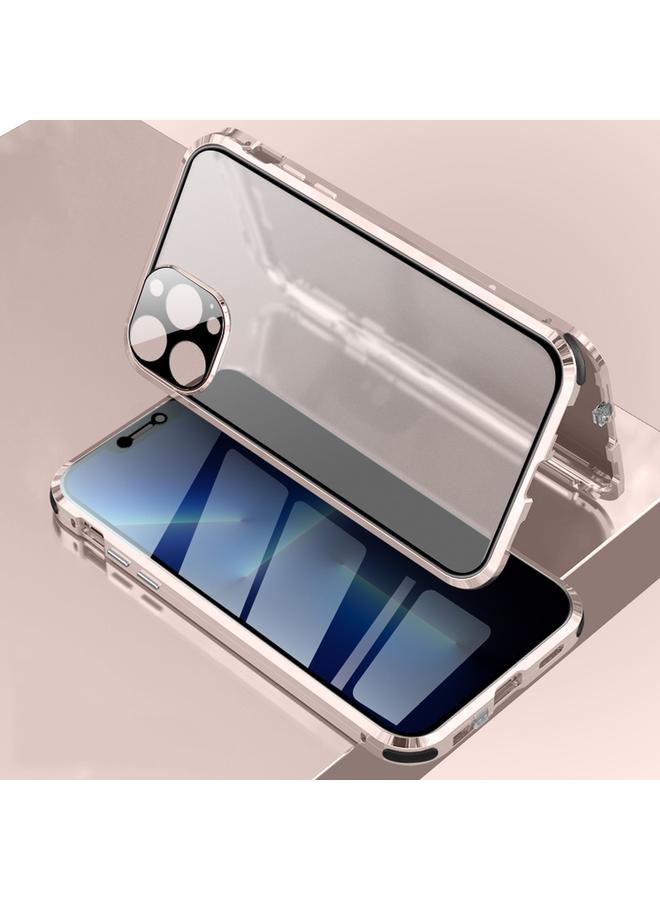 زبون جراب لهاتف iPhone 13 Pro Max مقاوم للصدمات بأربع زوايا ومضاد للتجسس وإطار معدني مغناطيسي وغطاء زجاجي مقوى مزدوج الجوانب - Image 1