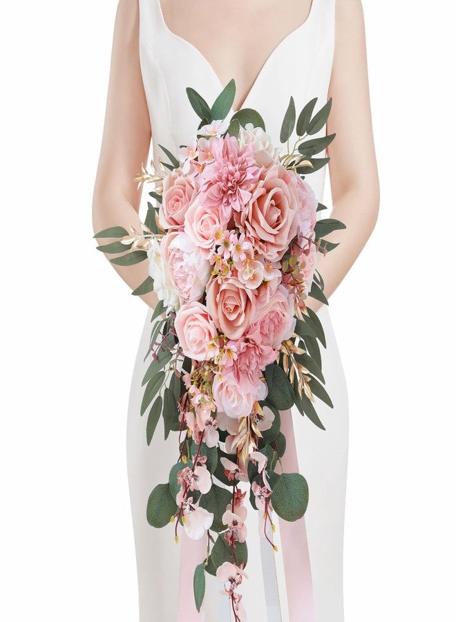 Serwalin 11 Inch Wedding Bouquets for Bride Bridesmaid, Dusty Pink Rose Bridal Bouquets for Bride, Wedding Flowers Bouquet Tossing Bouquet, Wedding Ceremony and Anniversary Decoration - Image 1