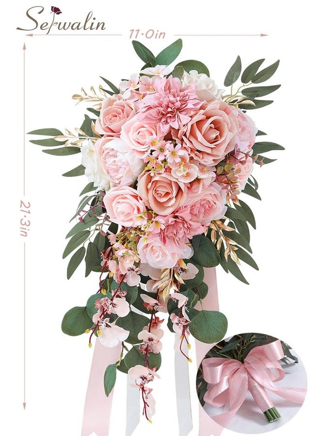 Serwalin 11 Inch Wedding Bouquets for Bride Bridesmaid, Dusty Pink Rose Bridal Bouquets for Bride, Wedding Flowers Bouquet Tossing Bouquet, Wedding Ceremony and Anniversary Decoration - Image 4